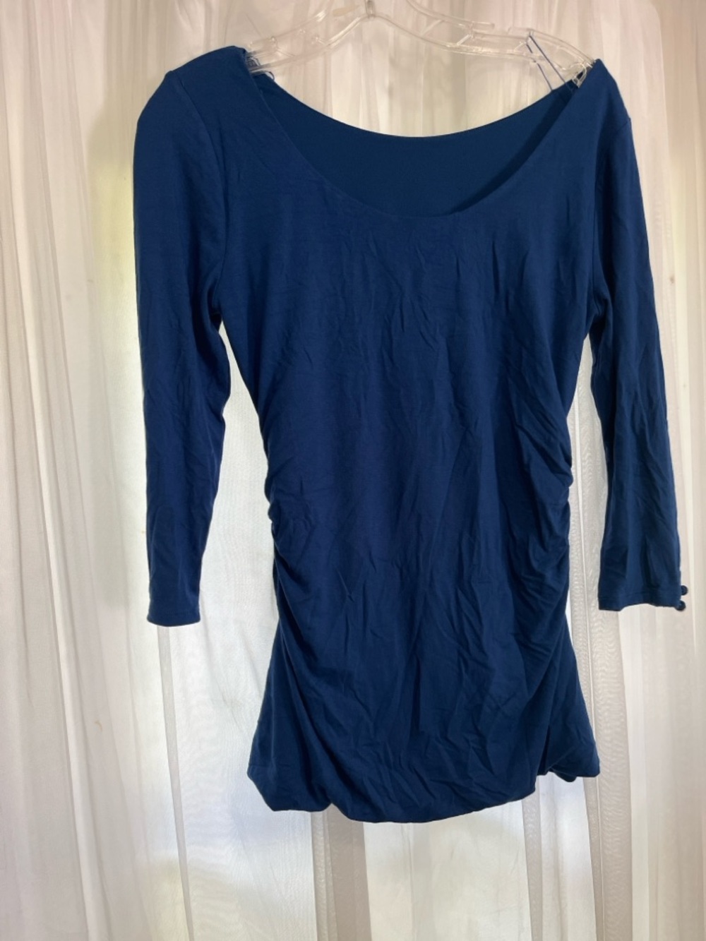 White House Navy Long-Sleeve Scoop Neck maternity pregnancy top size small 3/4